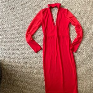 Red mesh sleeve dress